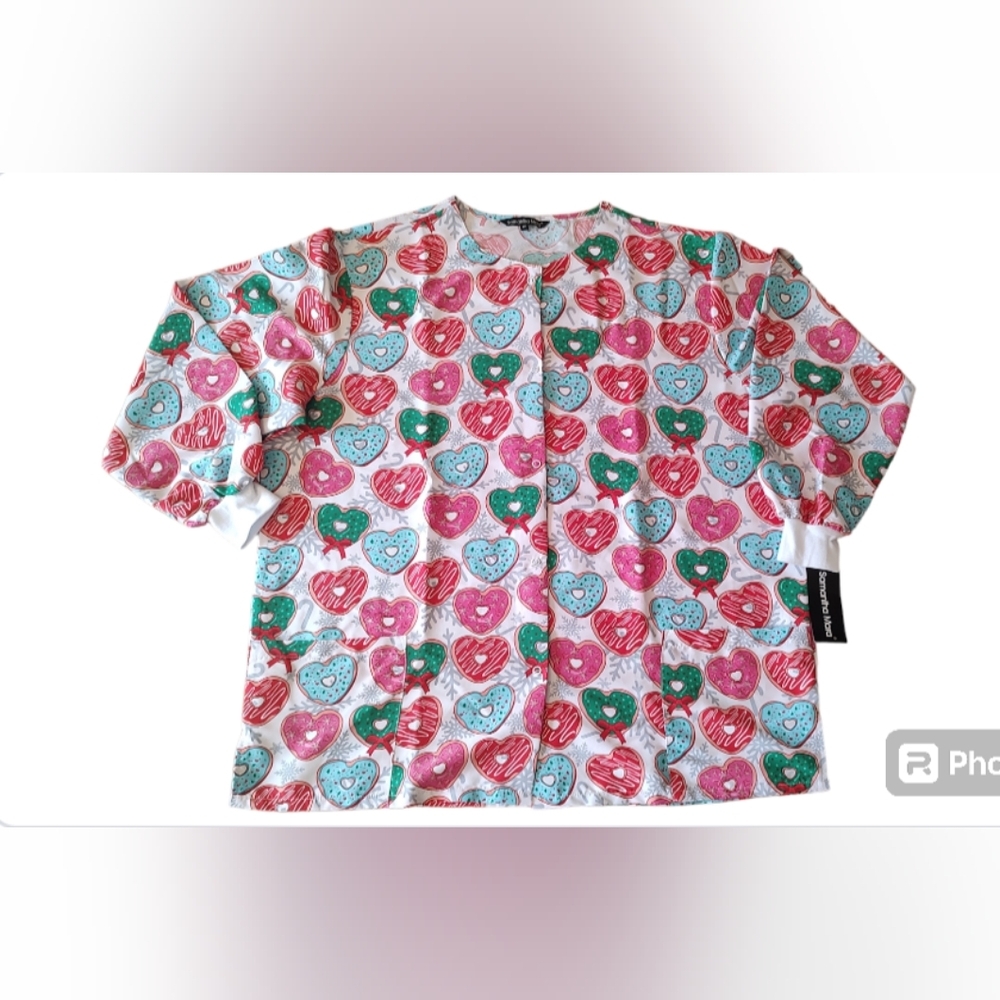Women's Size 2X Long Sleeve Scrub Samantha Mara Cookies Donuts Christmas Pattern